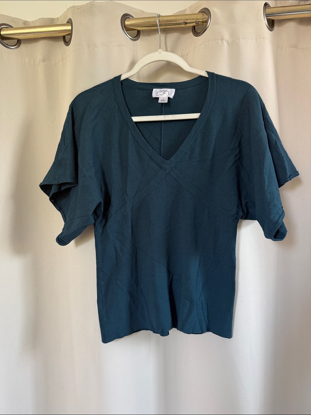 LOFT Deep Teal V-Neck Short Sleeve Top